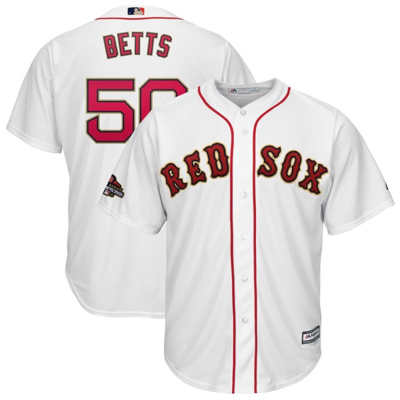 youth MLB Boston Red Sox #50 Betts white Gold Letter game jerseys->boston red sox->MLB Jersey